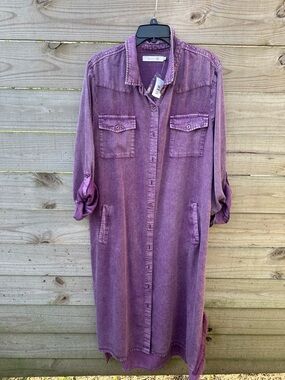 NWT Billy T boutique purple long button front t- shirt dress XL western